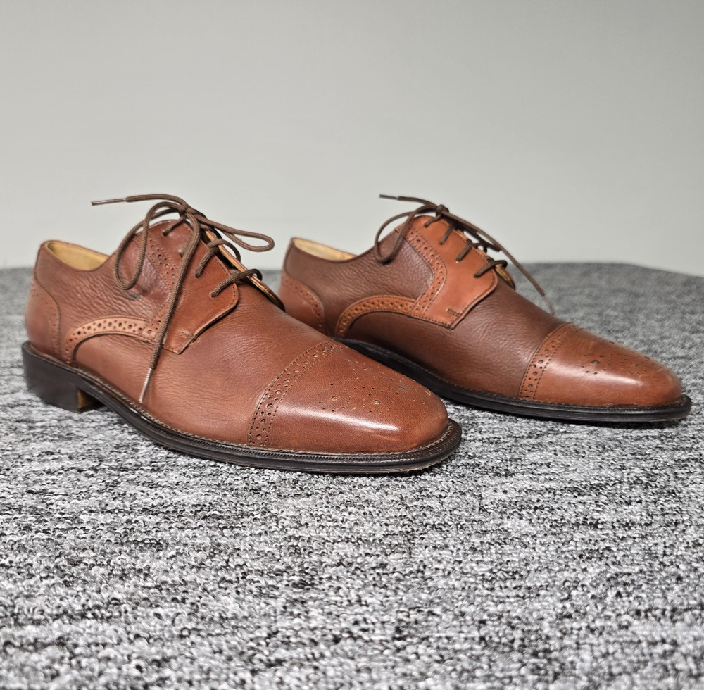 Giorgio Brutini Genuine Leather Soles Yale Oxfords Men's 9 Brown Made Brazil Vtg